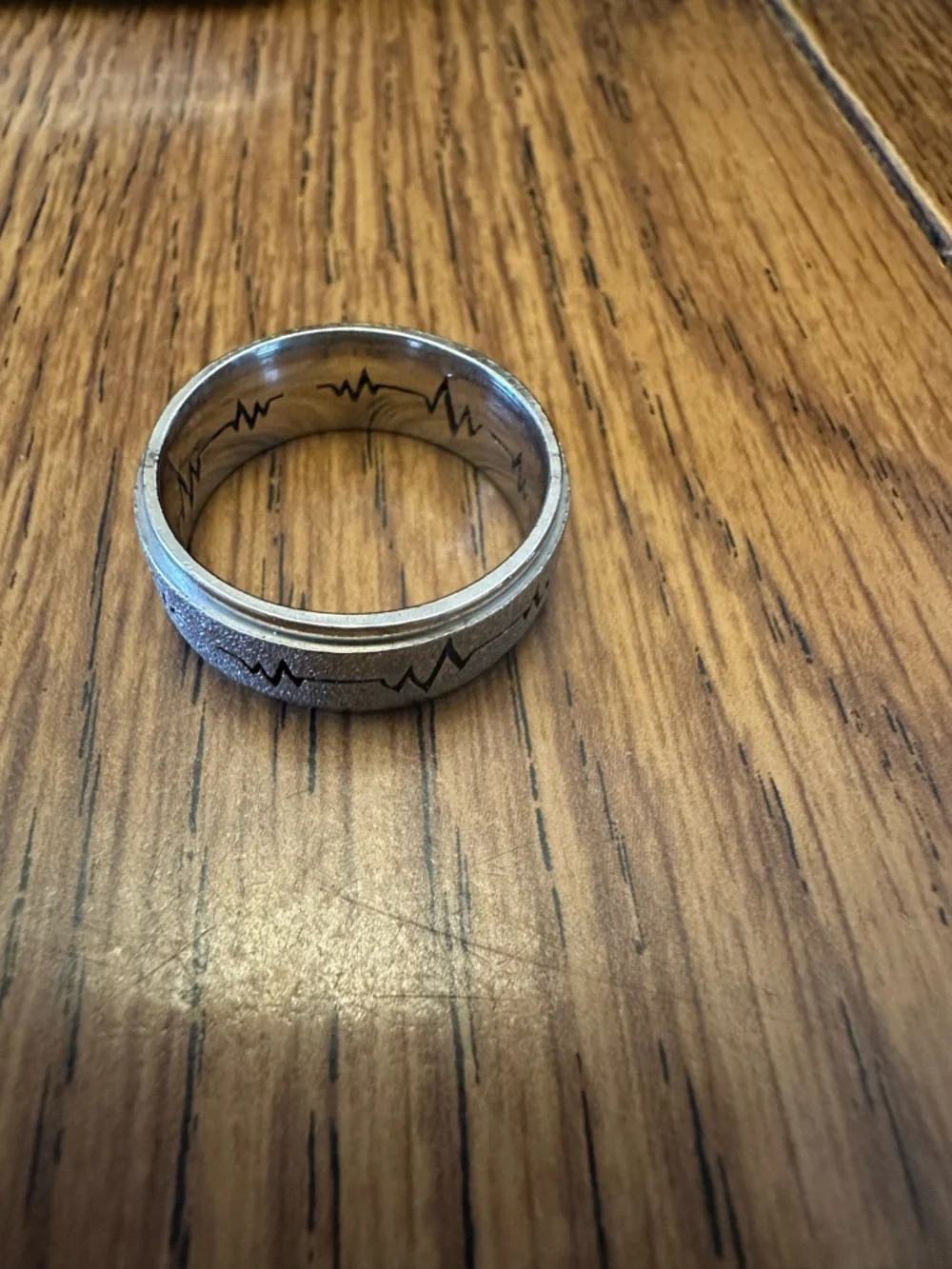 Silver Heartbeat Pattern Stainless Steel Ring - Unbranded
